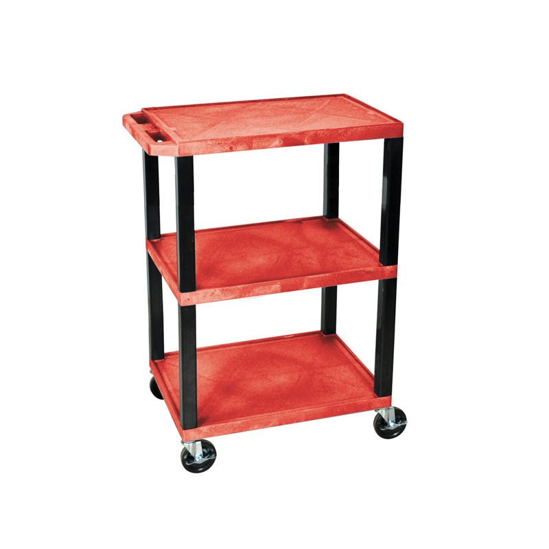 Red and Black Thermoplastic 3-Shelf Utility Cart