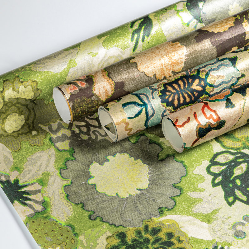 Rhapsody Arioso 11' L x 27.5" W Wallpaper Roll, Marine/Citron