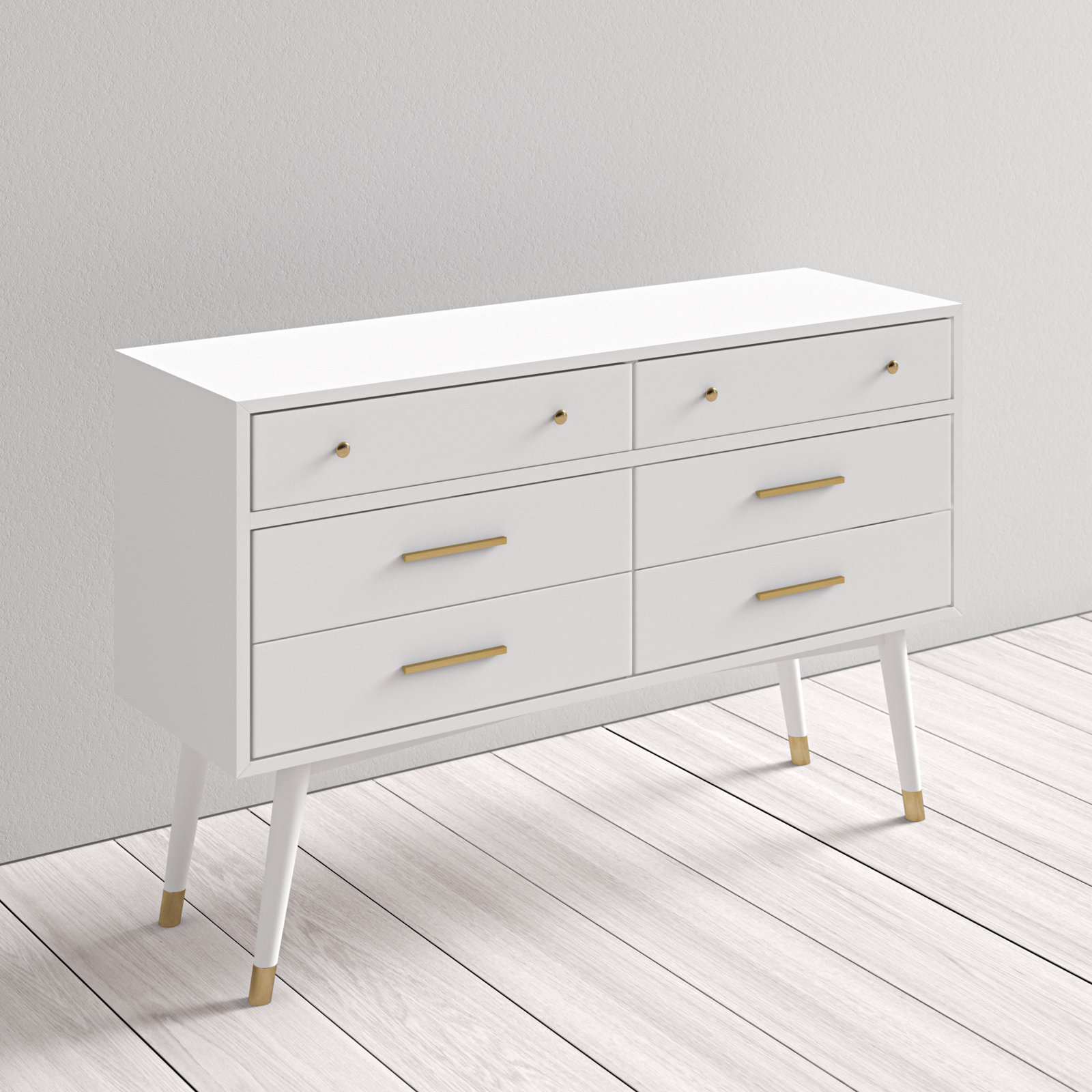 Samuel 6 - Drawer Double Dresser, White/Brass