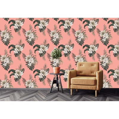 Rouleau de papier peint adhésif et colle 10 pi x l 24 po tropical hibiscus