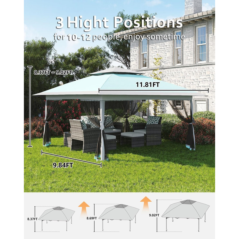 12x12 ft Pop Up Canopy Tent, One-Push Setup Gazebo with Mosquito Netting, 4 Sandbags, Height Adjustable, Waterproof UV Protection for Backyard Parties, BBQs, Camping, Outdoor Events