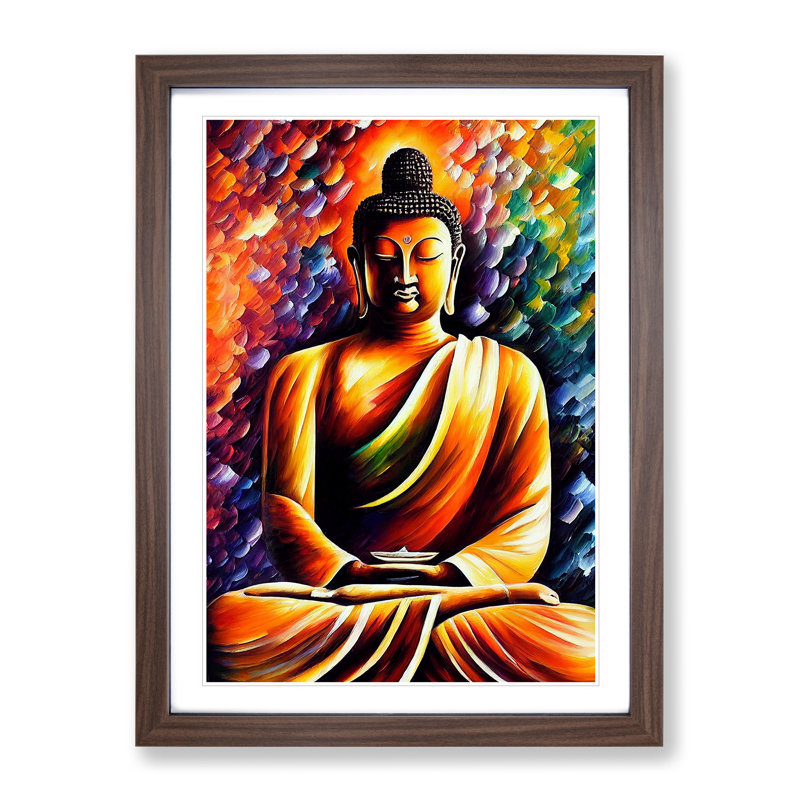 View Of Buddha No.2 - Wall Art, 36cm H x 27cm W, Walnut Picture Frame, White