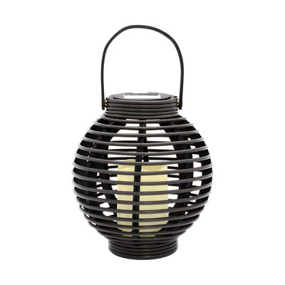 Lumabase Solar Powered Basket Lantern With Led Candle In Black;brown
