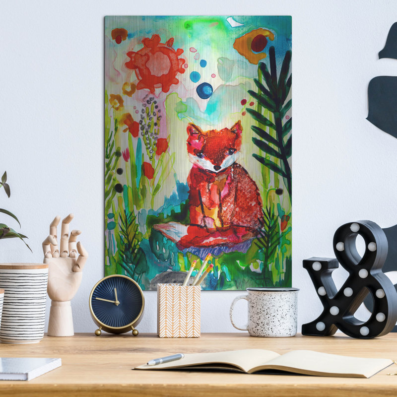 «Bébé renard dans le jardin» par Wyanne, H 16 po x l 12 po