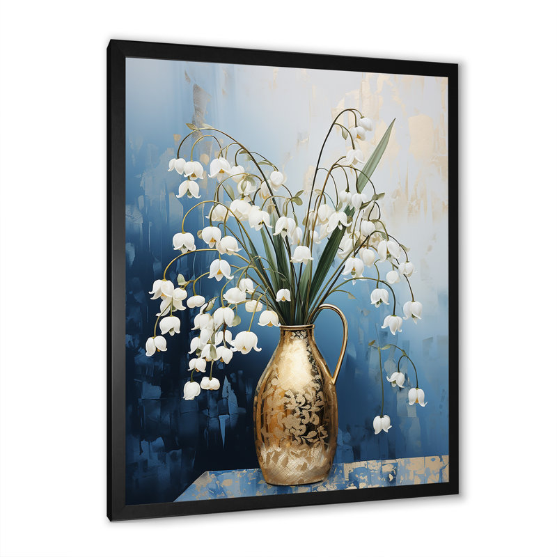Minimalisme bleu et blanc, neige, nature morte - Snowdrops, art mural, salon, Cadre flottant noir, H 20 po x l 12 po