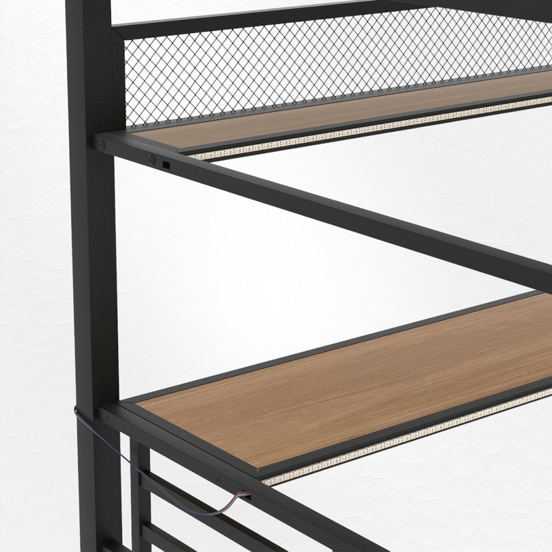 Full Metal Loft Bed With Built-in-desk And Led Light