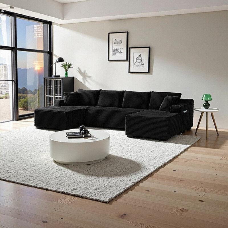 Canapé modulaire modulaire en U avec support à ressorts ensachés - conception personnalisable sans assemblage, Noir