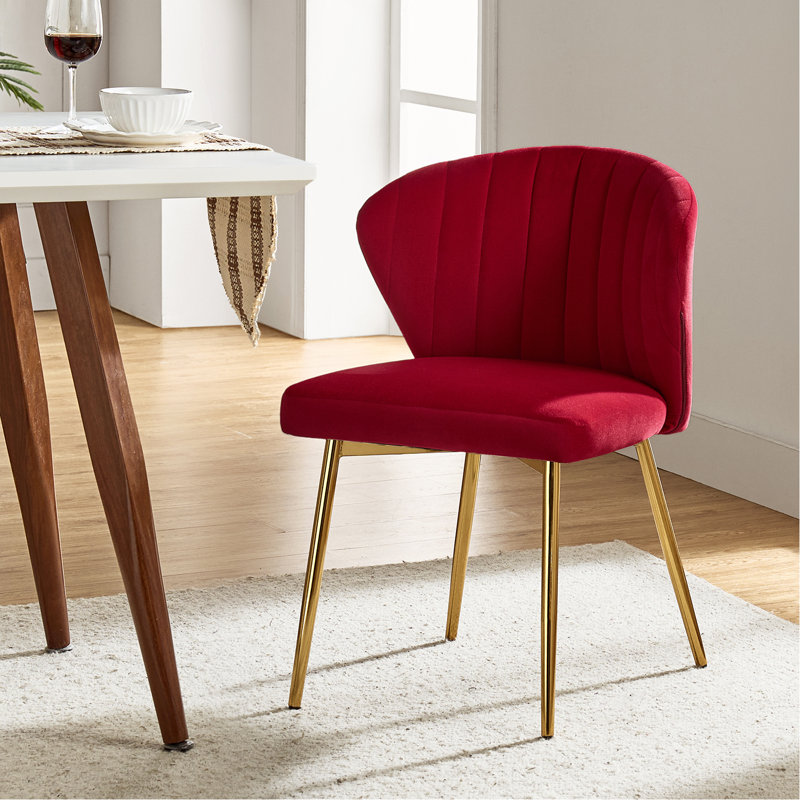 Fauteuil d'appoint moderne en velours avec dossier capitonné Leona H 29 po, Velours rouge