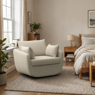 40"Modern Bouclé Swivel Chair With 3 Accent Pillows, Oversized & Cozy Lounge Armchair
