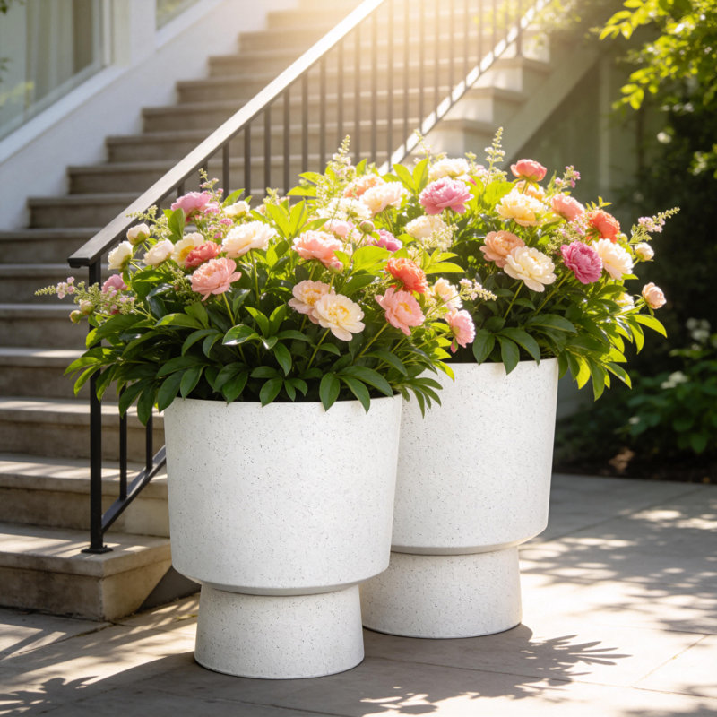 Pots à fleurs 16,75 po Modern Urn, Blanc