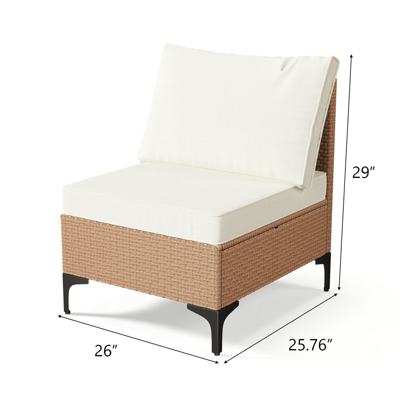 2-Piece Premium Wicker Patio Armless Chairs, Brown, White