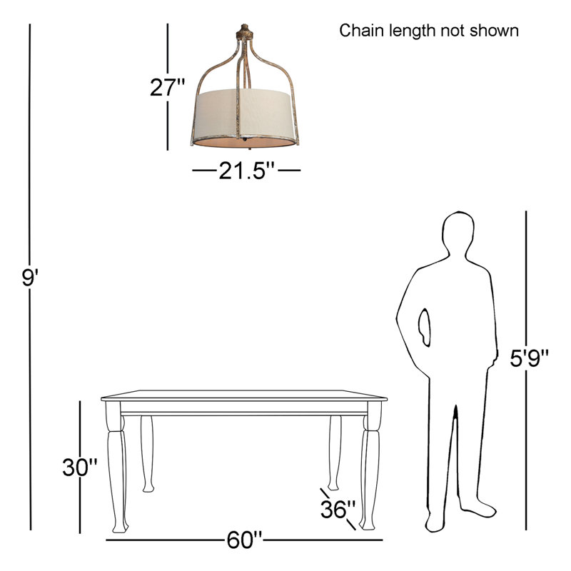 Shoshana 4 - Light Unique Distressed Drum Pendant with Fabric Shade