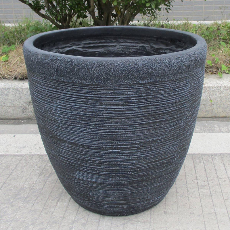 Ribbed Fibreglass Plant Pot, 30cm H x 35cm W x 35cm D, Black