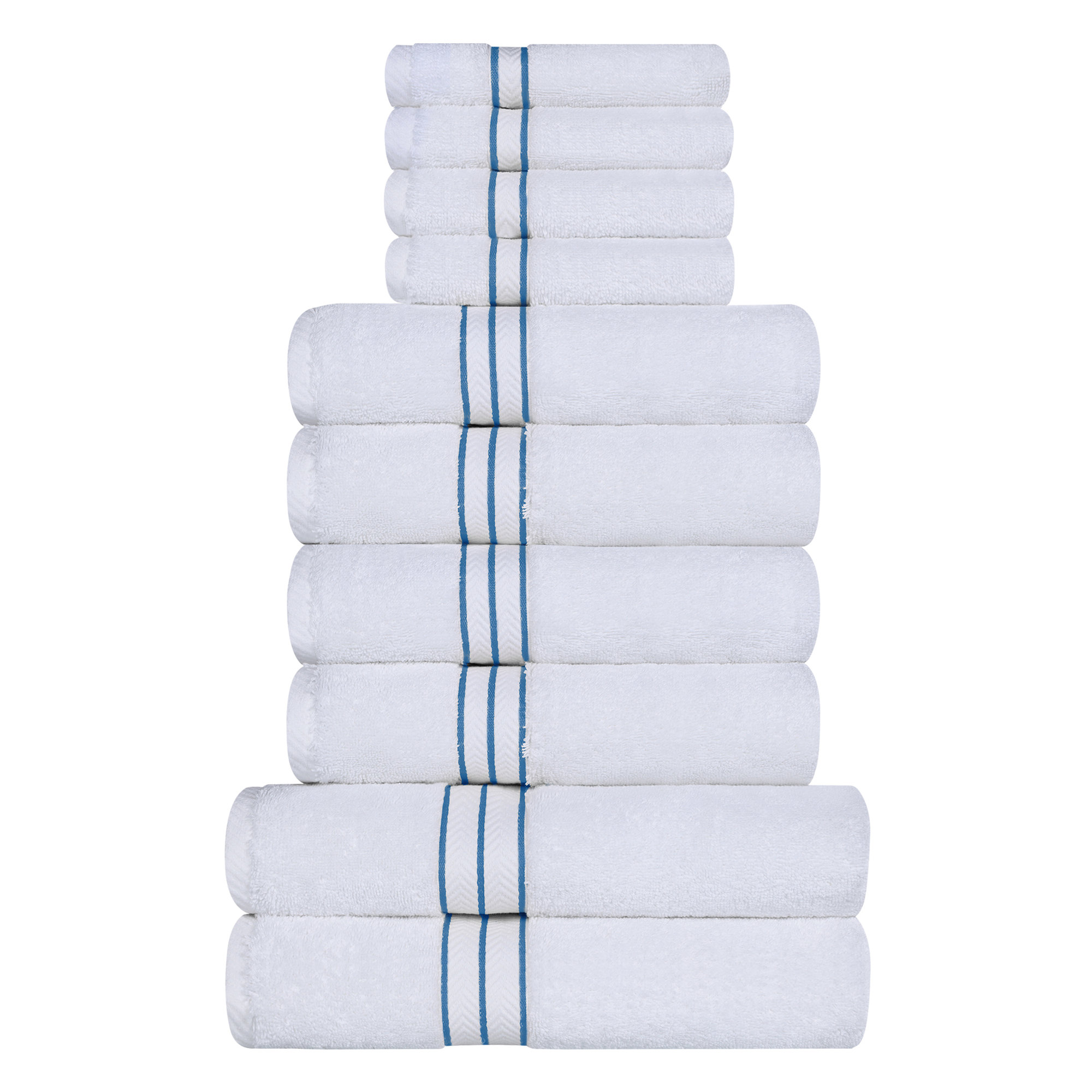 Josann Turkish Cotton Ultra-Plush Solid 10 Piece Highly Absorbent Heavyweight Towel Set, Light Blue