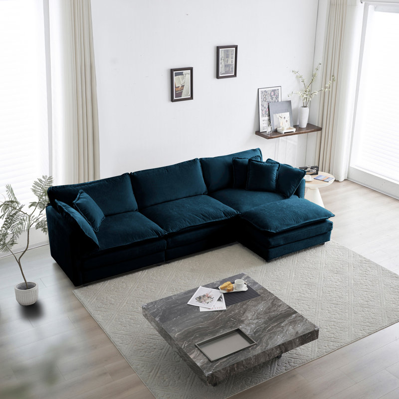 Canapé modulaire surdimensionné en forme de L avec repose-pieds réversible Free Combination Comfy Upholstery, Bleu