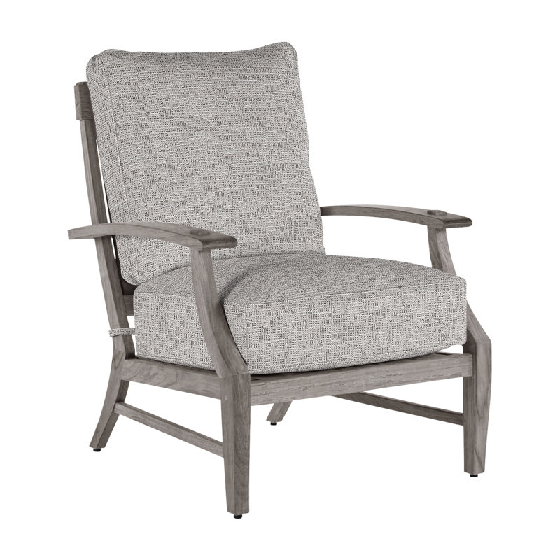 Croquet Teak Patio Chair with Cushions, No Welt, Oyster Teak, Tweed Toffee