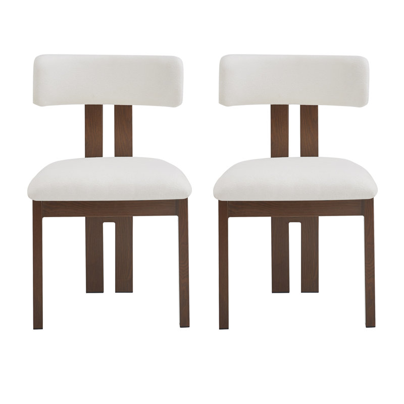Chaises de salle à manger rembourrées Mathel, 2, Polyester blanc / cadre brun foncé