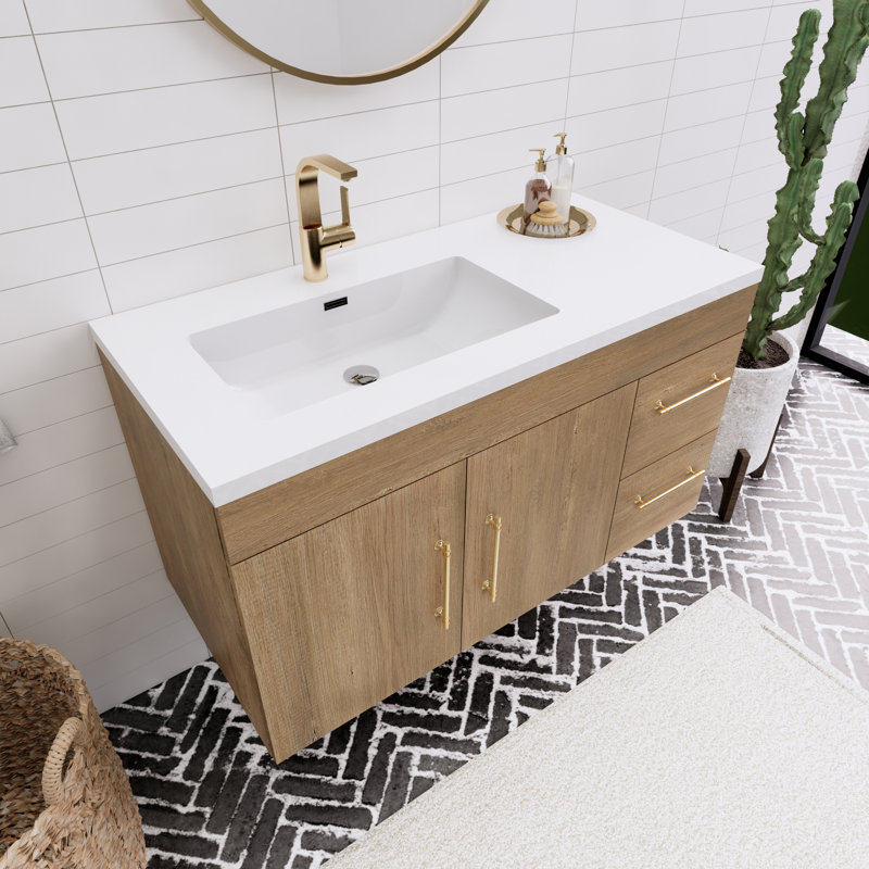 Ensemble de meuble-lavabo simple mural 42 po Spring, Teck chêne