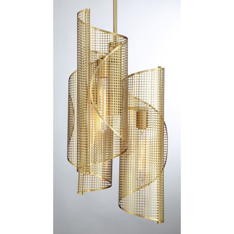 Luminaire suspendu 3 lumières Hillbourne, Laiton, Brun; jaune