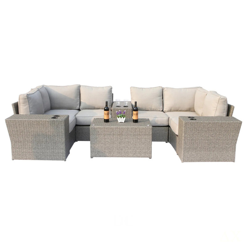 Ensemble modulaire d'extérieur 4 places avec coussins et table entièrement assemblé