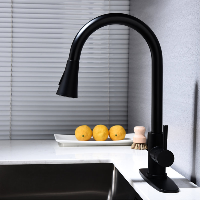Robinet de cuisine rétractable noir mat: acier inoxydable, tête rotative à 360 °, revêtement anticorrosion, contrôle facile de l'eau avec une seule poignée pour différentes tâches dans divers espaces et réglages Noir