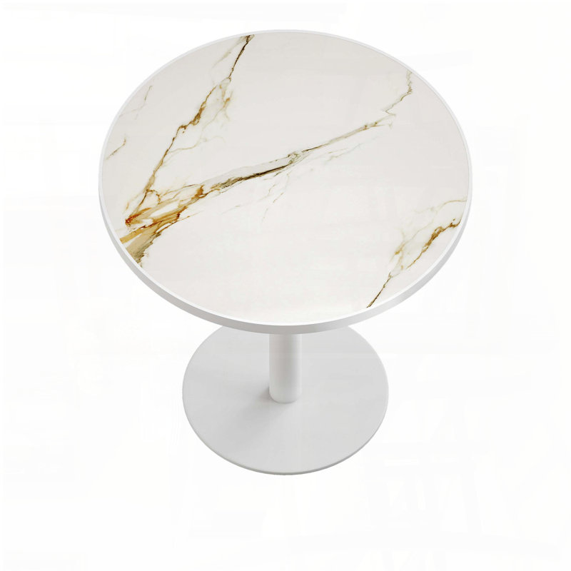 Round Faux Marble Dining Table with Titanium Gold Feet (31.5"), White/Gold