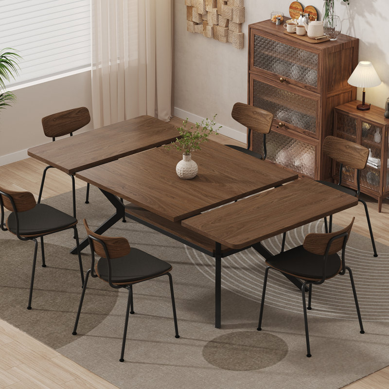 63 Inch Rectangle Round Corner Dining Table With Storage Shelf For 4-6, Walnut