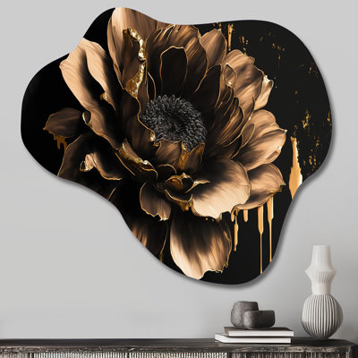 Noir et or Dahlia - nuage Dahlia Art mural en métal, sculpture murale asymétrique en métal