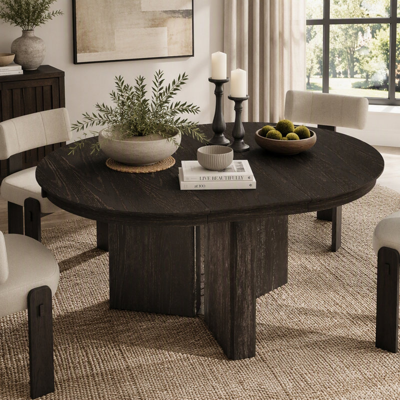 Table de salle à manger ovale extensible avec base piédestal, Espresso