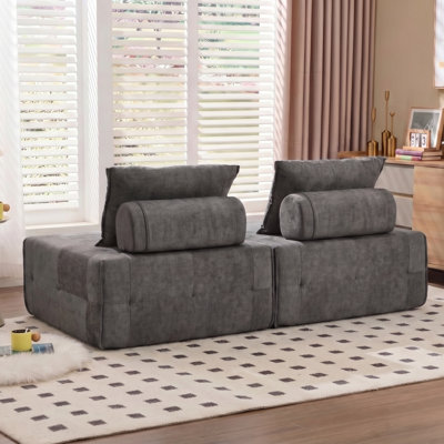 Deep Seat Modular Chenille Sofa, Adjustable Backrest Compressed Couch for Living Room Bedroom Lounge, 2 Piece