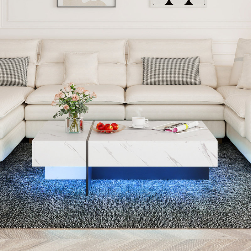 Coffee Table with Storage, White, Marble