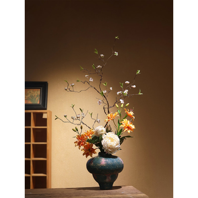 Wabi Sabi Vintage Ceramic Vase Artificial Floral Table Decor