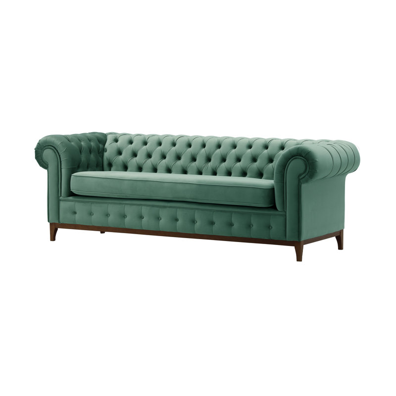 Fryar Velvet Sofa, 3, Azure Green, Walnut