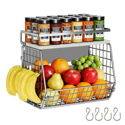 Silver Magnetic Shelf for Fridge, Hanging Vegetable and Fruit Storage Bins, Large Product Container Spice Rack for Refrigerator Kitchen Counter Pantry Single