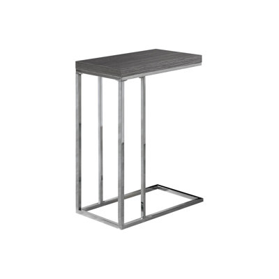 Accent Table, C-Shaped, End, Side, Snack, Living Room, Bedroom, Grey Laminate, Chrome Metal, Contemporary, Modern