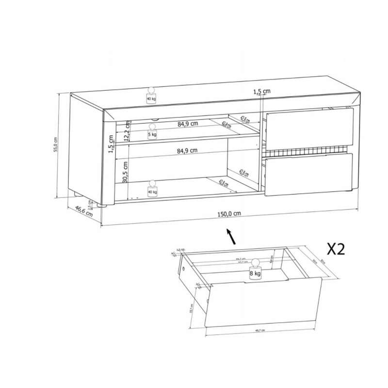 Herefordshire TV Stand for TVs up to 65"