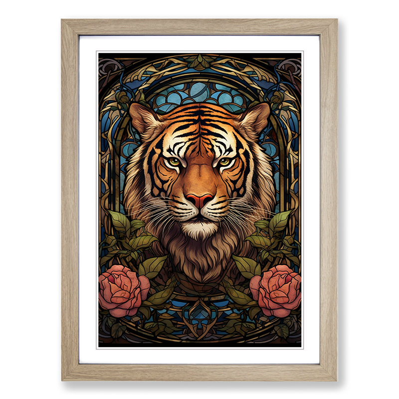 Tiger Art Nouveau No.2 - Print, Oak Framed, 46cm H x 34cm W
