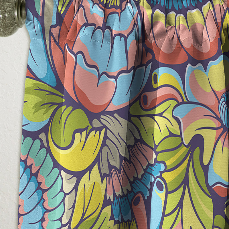 Rideau simple occultant avec motif floral étonnant et coloré, L 52 po x L 95 po