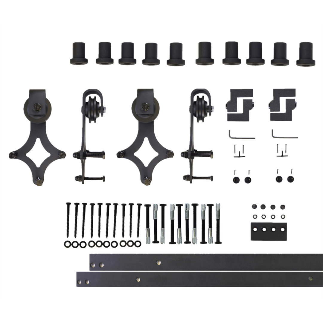 Diamond Design Black Rustic Non-Bypass Single Track Two Door Hardware Kit(Door Not Included) Vancleef Track 