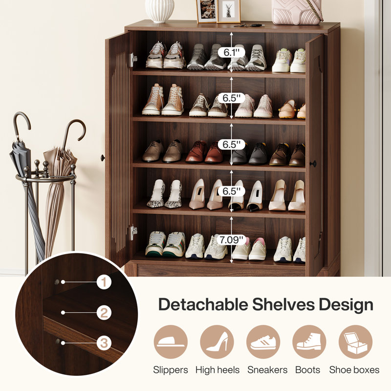 6-tier Shoe Storage Cabinet With Doors And Adjustable Shelves For Entryway