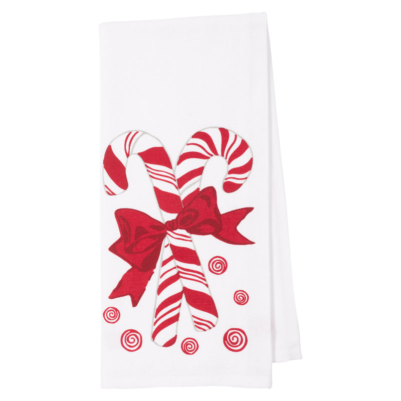 Festive Cotton Candy Cane Print Kitchen Towel Set of 4