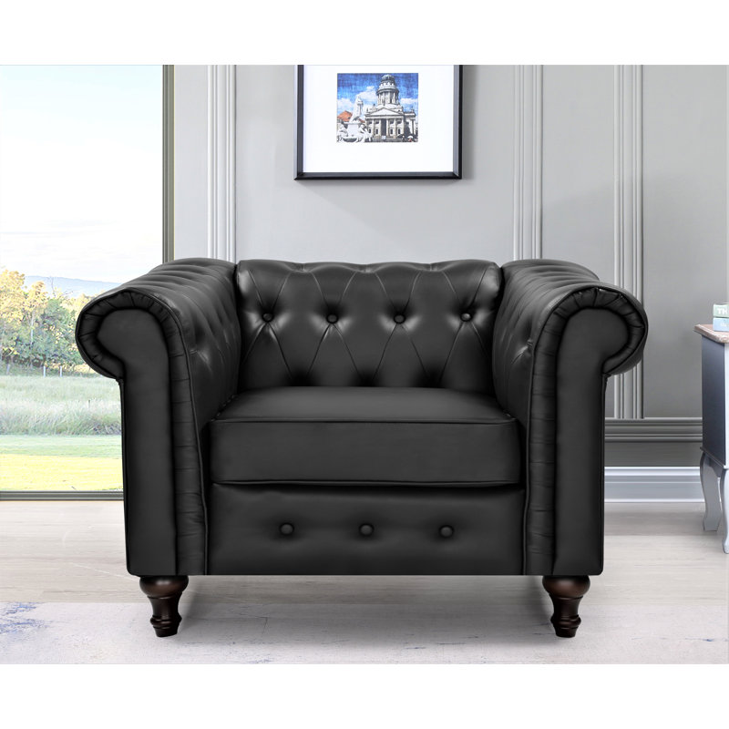Sheilds Upholstered Chesterfield Chair, Black Faux Leather