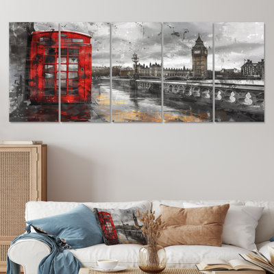 Red Telephone Booth With Big Ben Of London I - City London Canvas Wall Art Set