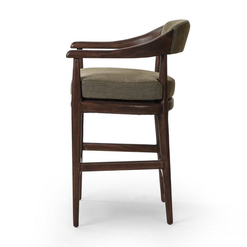 Dane Upholstered Bar Stool with Solid Wood Frame, Broadway Olive Linen