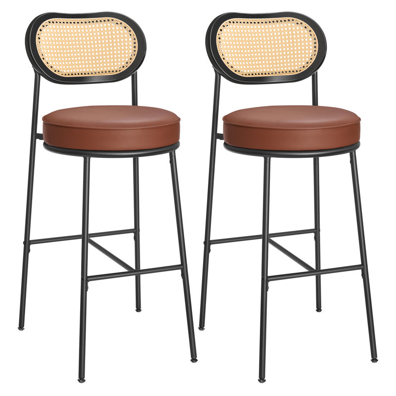 Set of 2 Bar Stools, Upholstered Stools, Brown, Counter Stool (25" Seat Height)