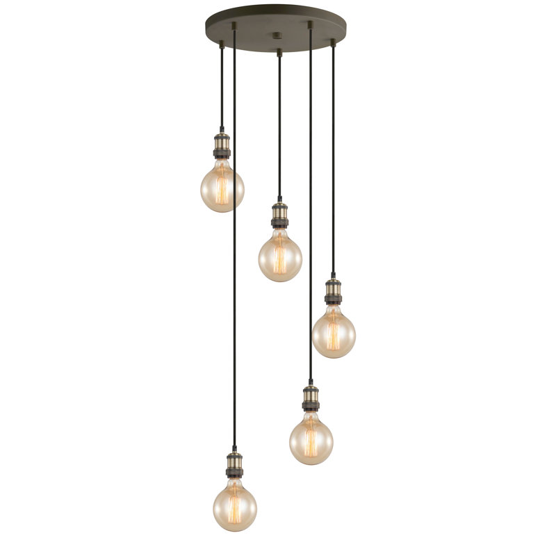 Luminaire suspendu pour grappe 5 lumières Pinnix, Laiton antique / Bronze