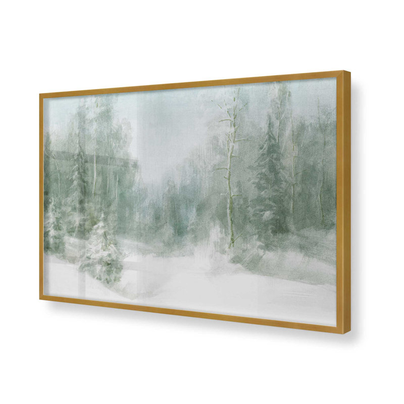 Imprimé paisible forêt givrée, Cadre doré poli, H 25,25 po x l 37,25 po