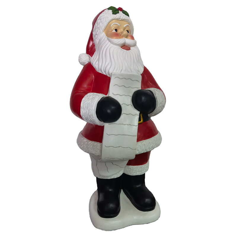 36-Inch Red and White Resin Santa Claus Statue with List