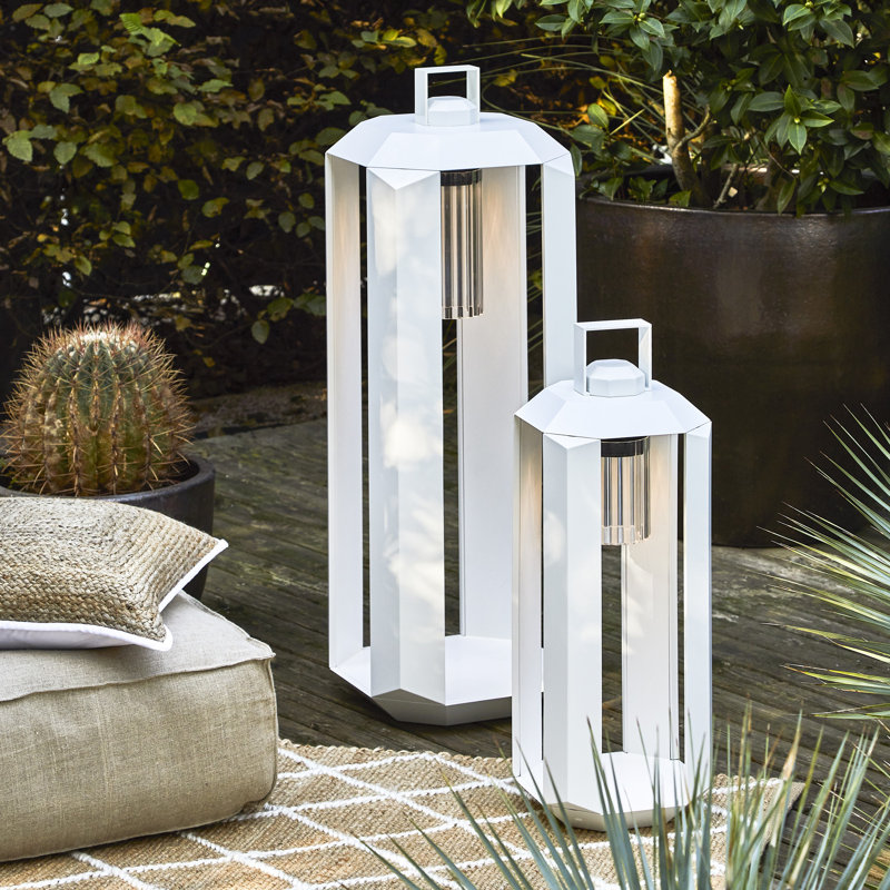 Cube Outdoor Lantern Small Battery, 28.3" H x 9.6" W x 9.6" D, Matt White
