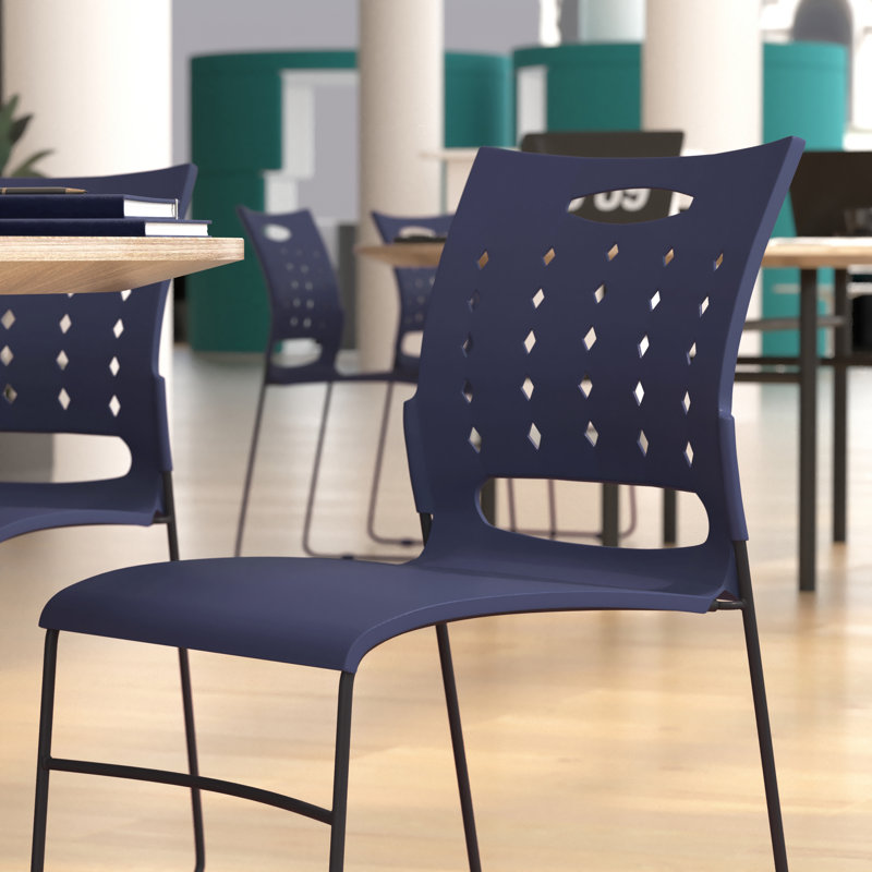 Navy Metal Ergonomic Stackable Chairs with Air-Vent Back, Set of 5